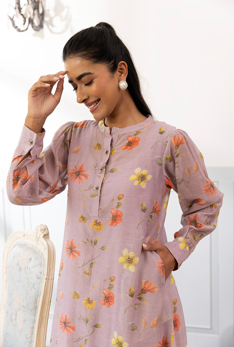 Lavender Printed Dahlia Kurta Set