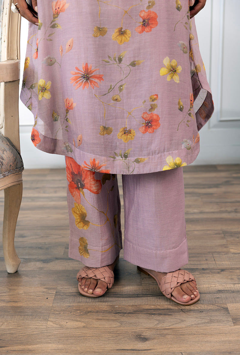 Lavender Printed Dahlia Kurta Set