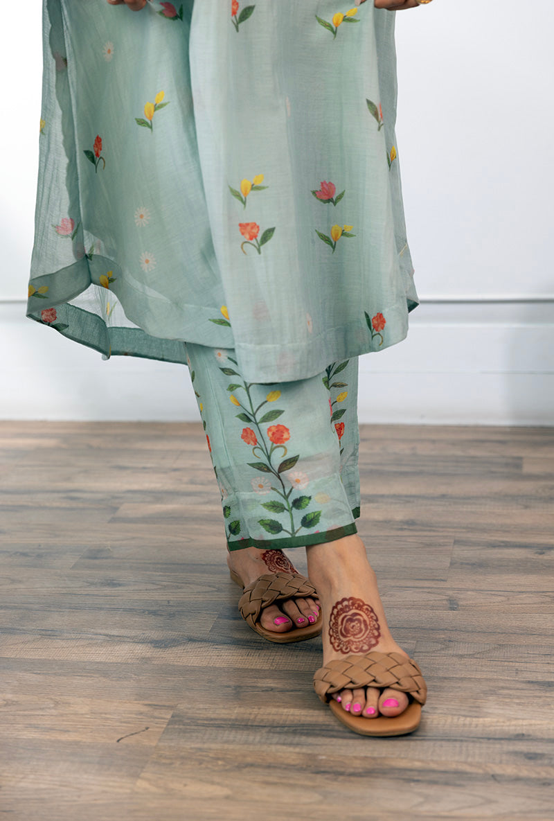 Ice Blue Printed Dahlia Kurta Set