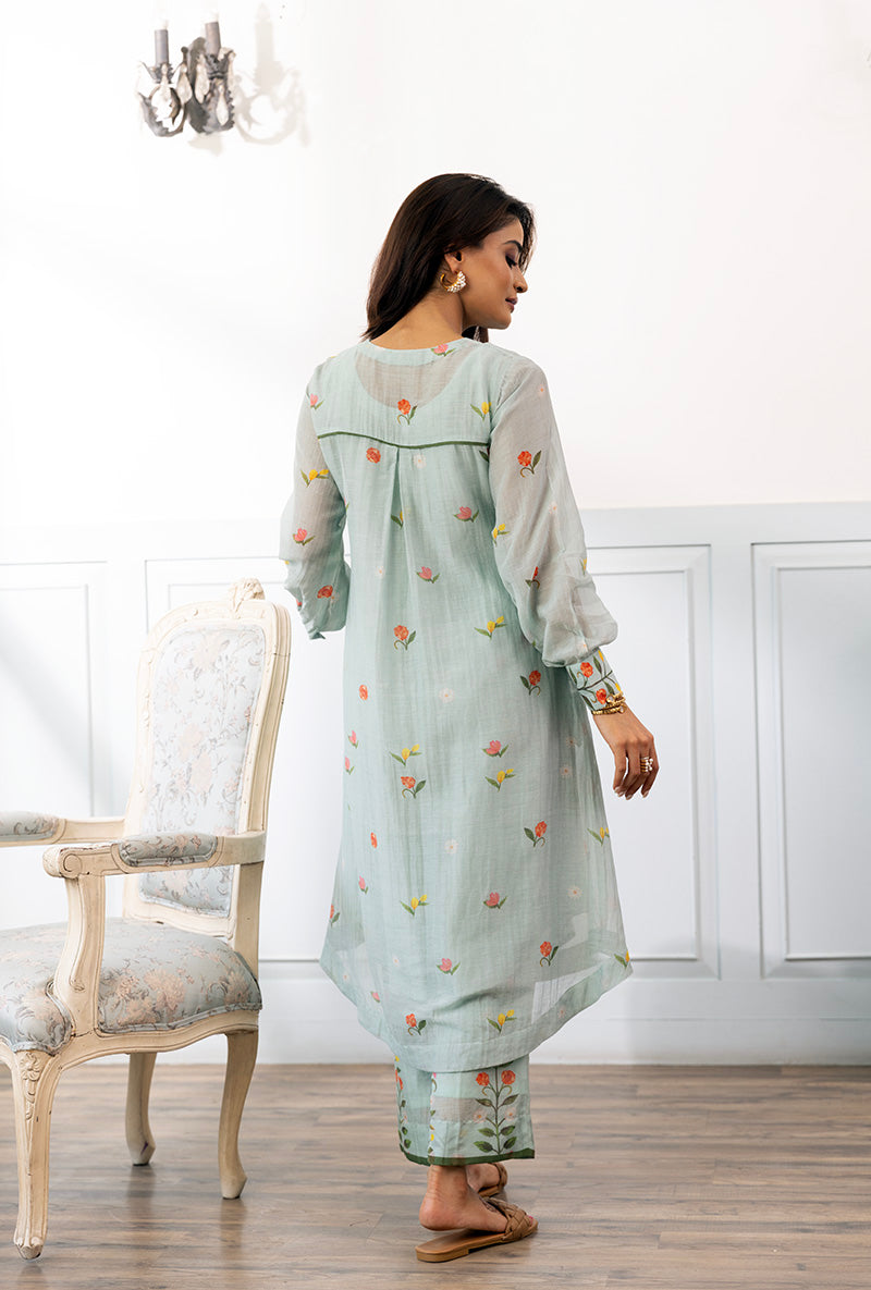 Ice Blue Printed Dahlia Kurta Set