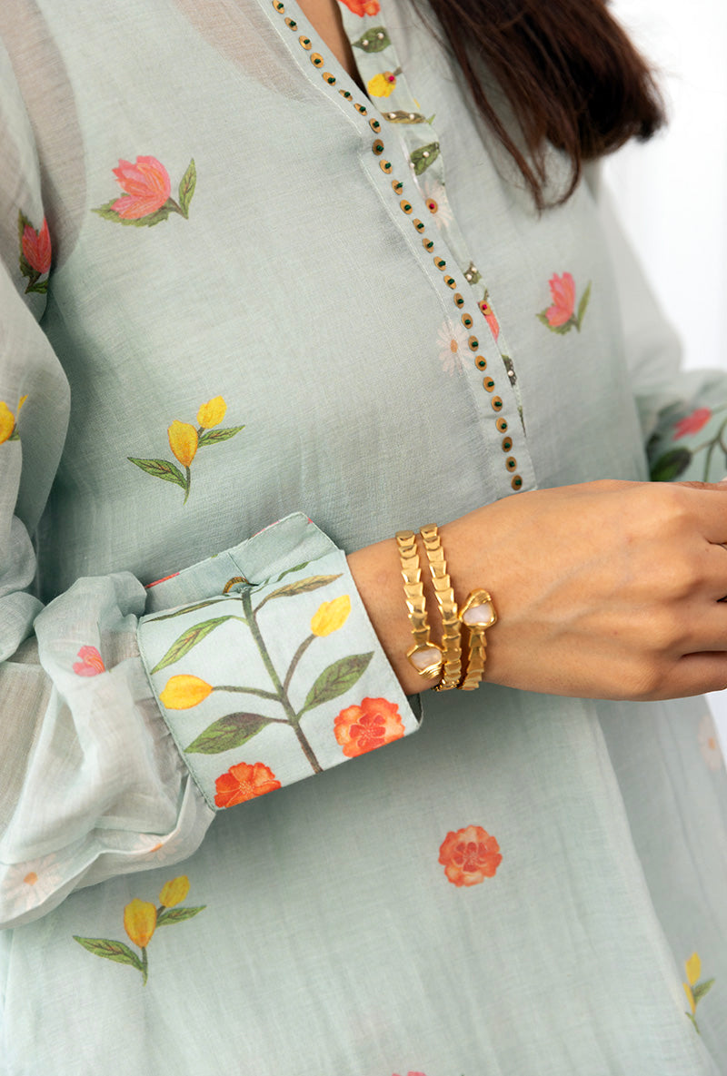 Ice Blue Printed Dahlia Kurta Set