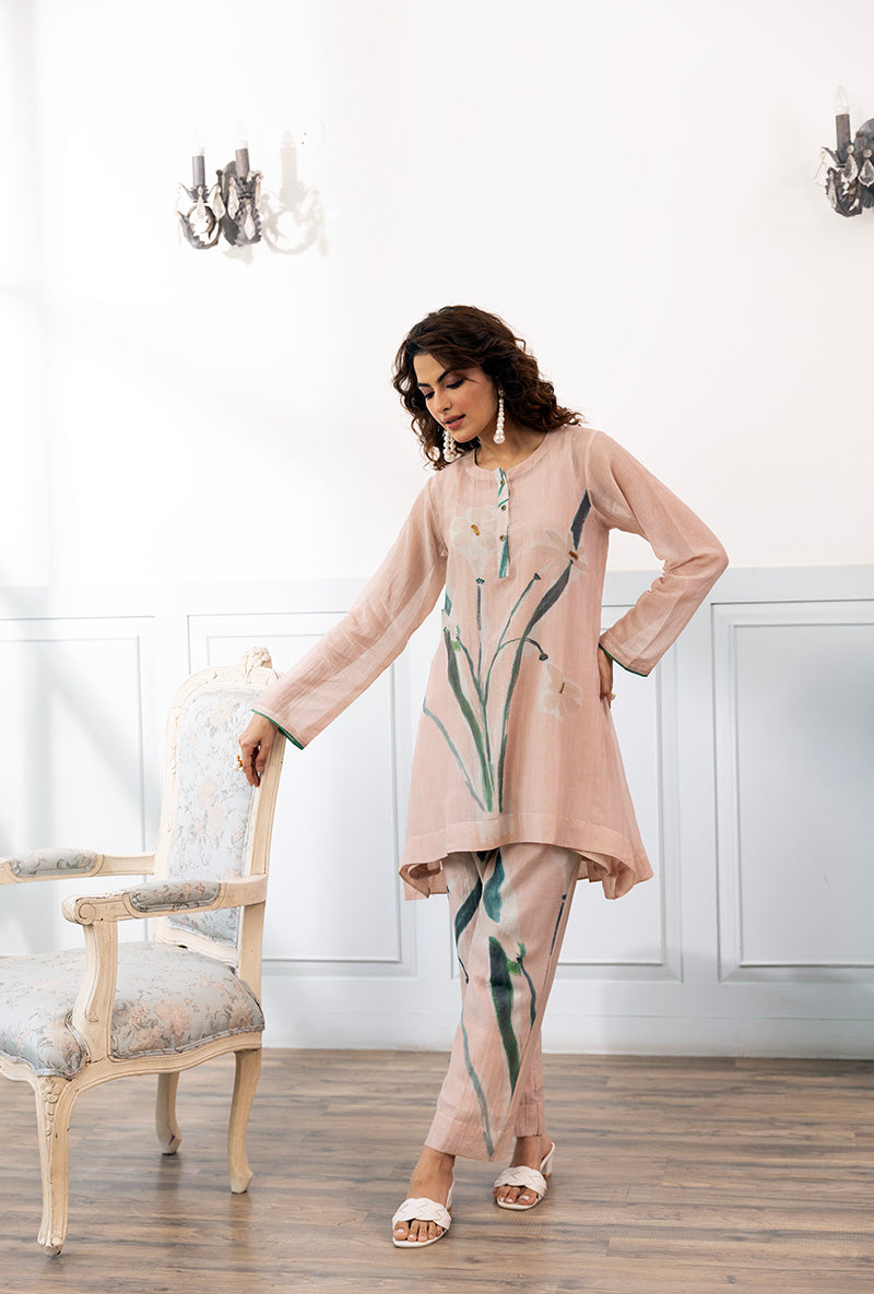 Peach Printed Dahlia Co-ord Set