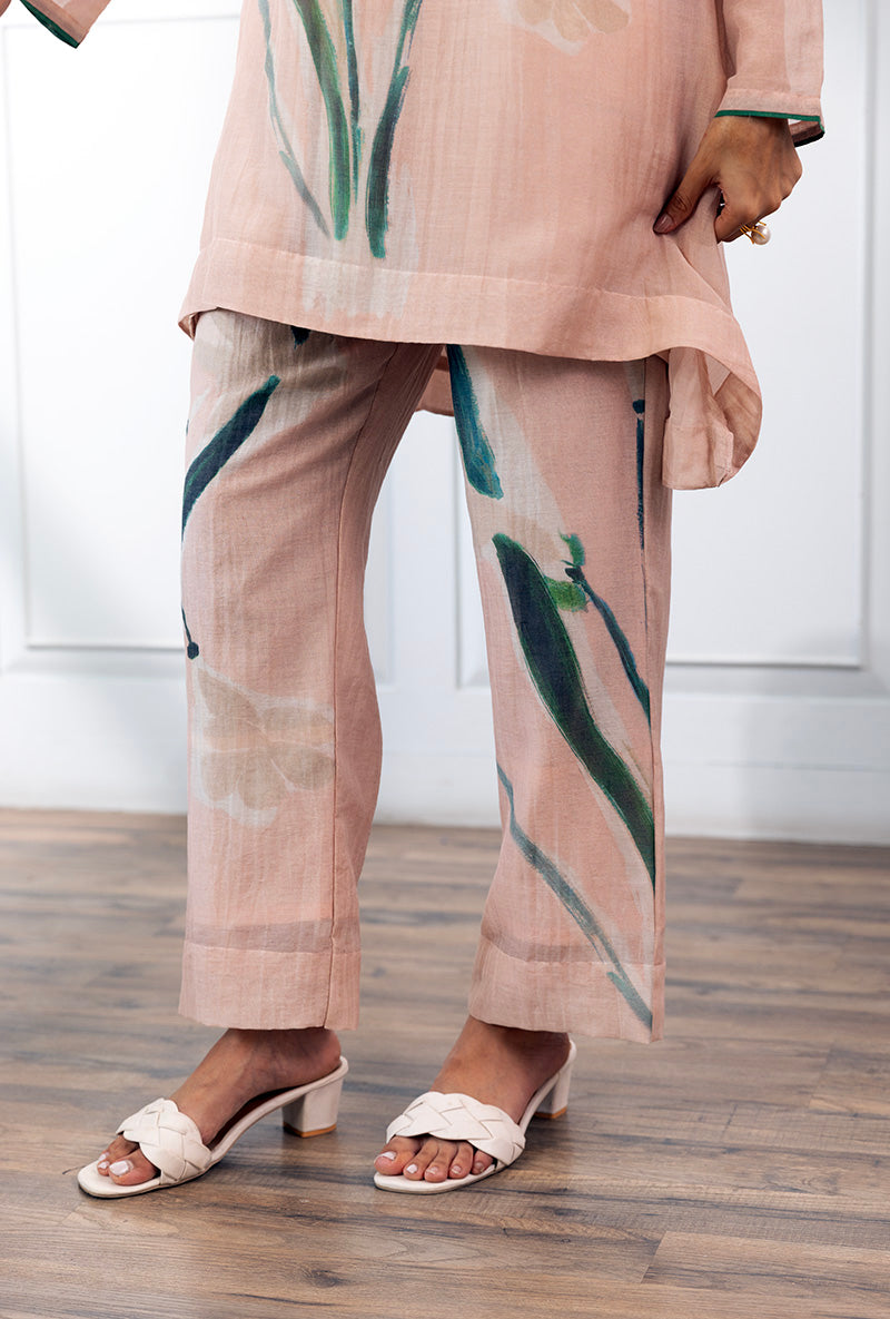 Peach Printed Dahlia Co-ord Set