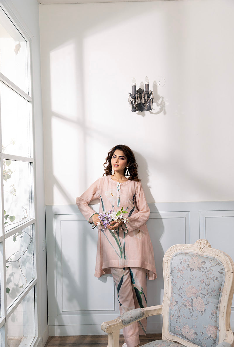 Peach Printed Dahlia Co-ord Set