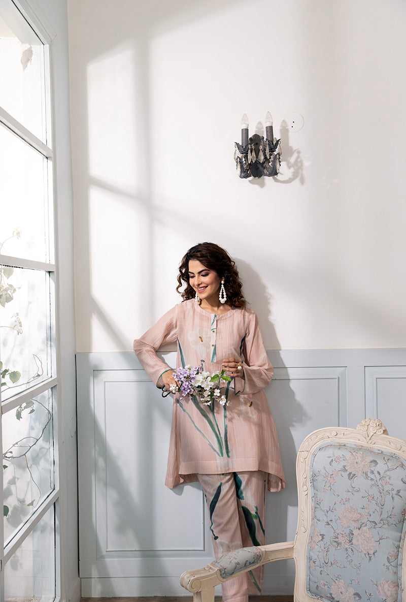 Peach Printed Dahlia Co-ord Set