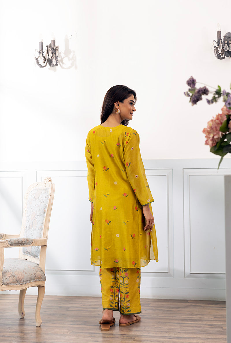 Mustard Side Kali Printed Dahlia Kurta Set