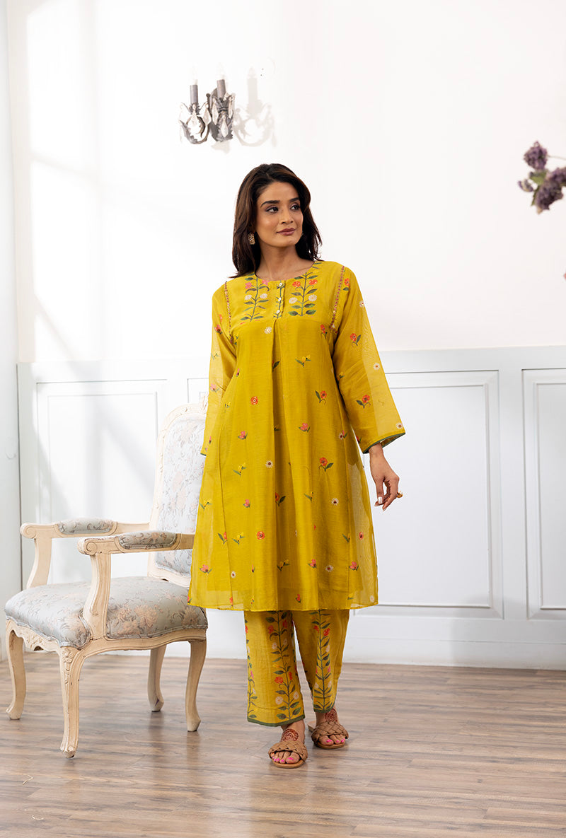 Mustard Side Kali Printed Dahlia Kurta Set