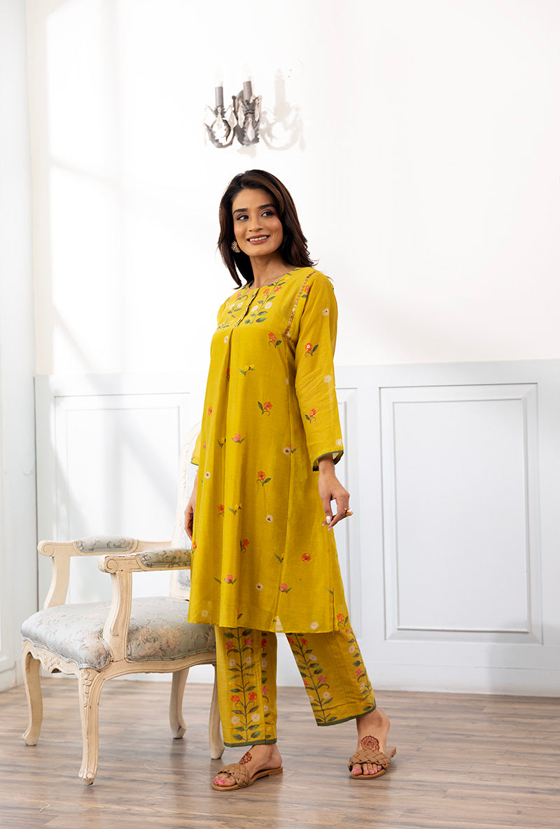 Mustard Side Kali Printed Dahlia Kurta Set