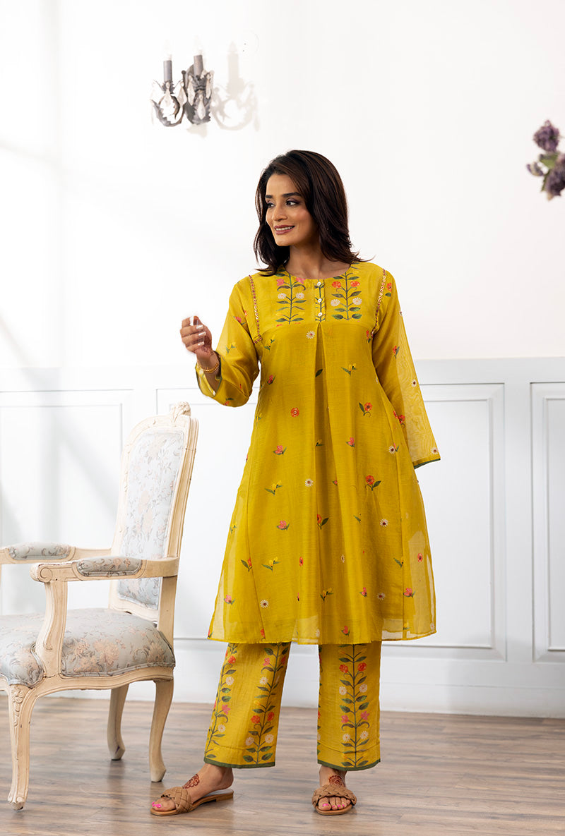 Mustard Side Kali Printed Dahlia Kurta Set
