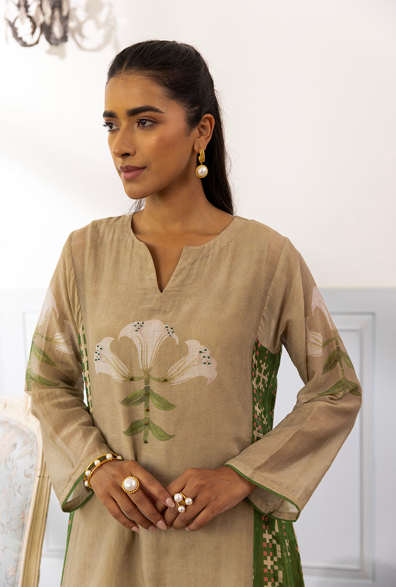 Beige Printed Dahlia Co-ord set