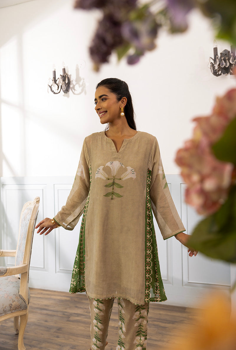 Beige Printed Dahlia Co-ord set