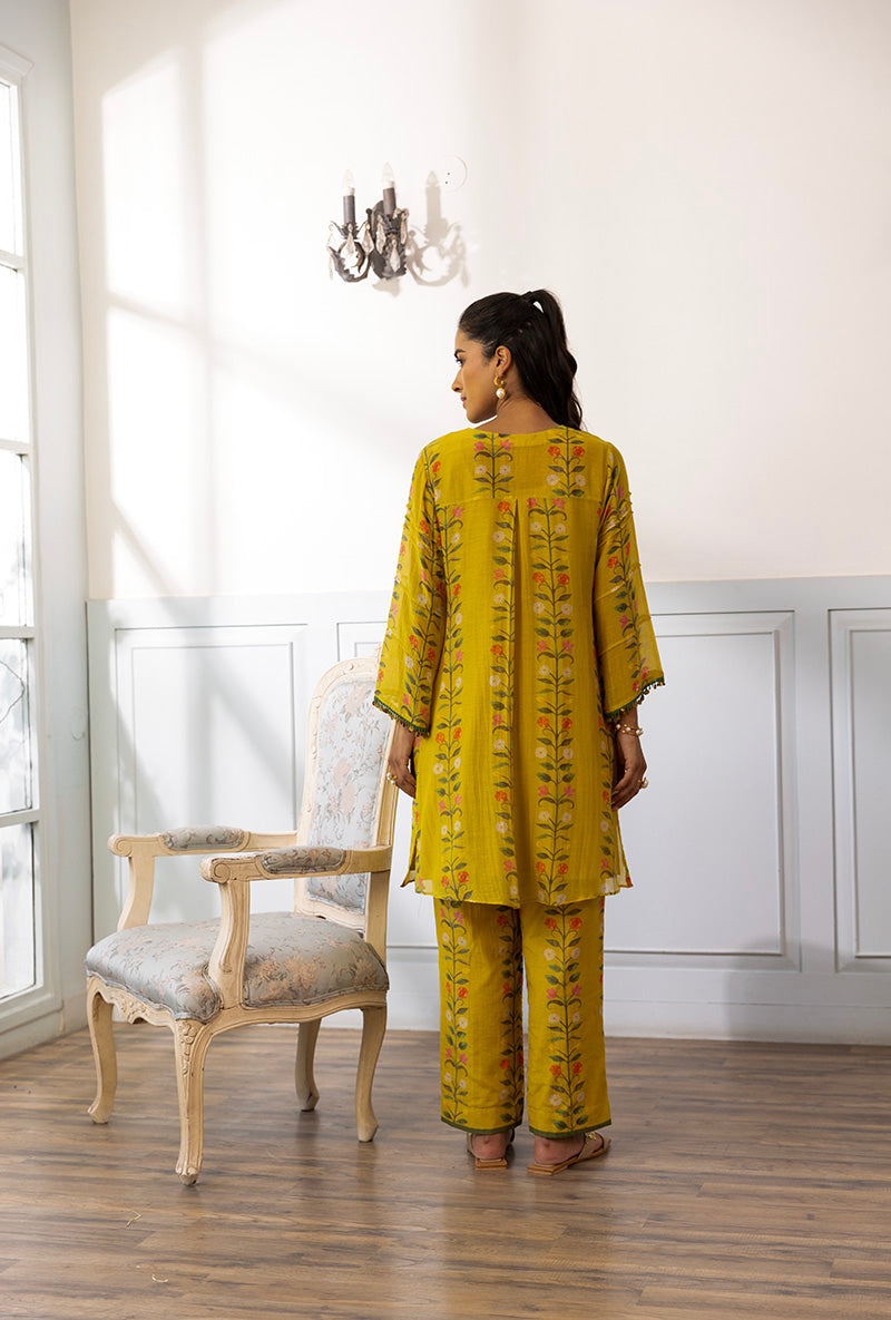 Mustard Flower Printed Dahlia Kurta Set