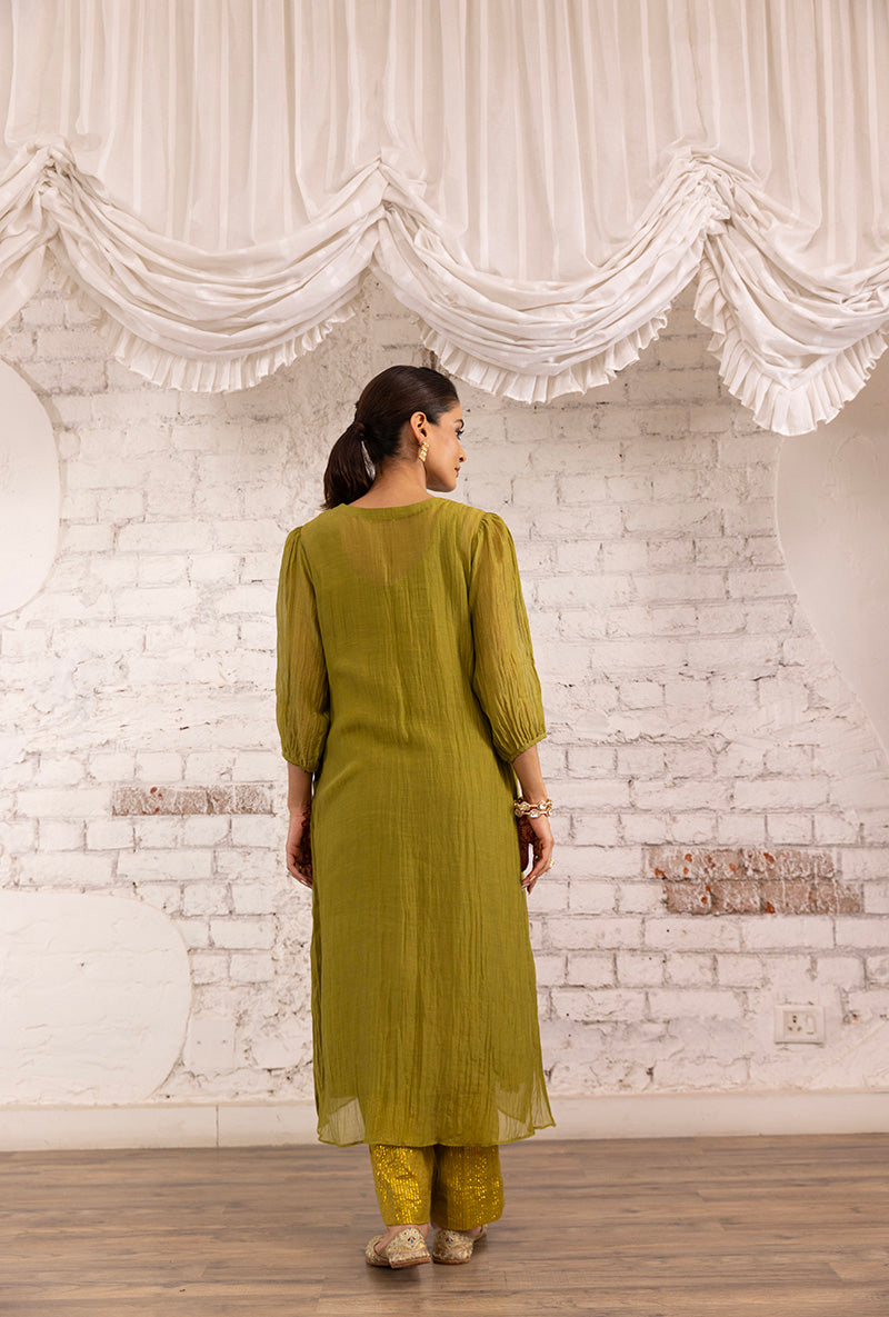Green Hand Embroidered Khwaab Kurta Set