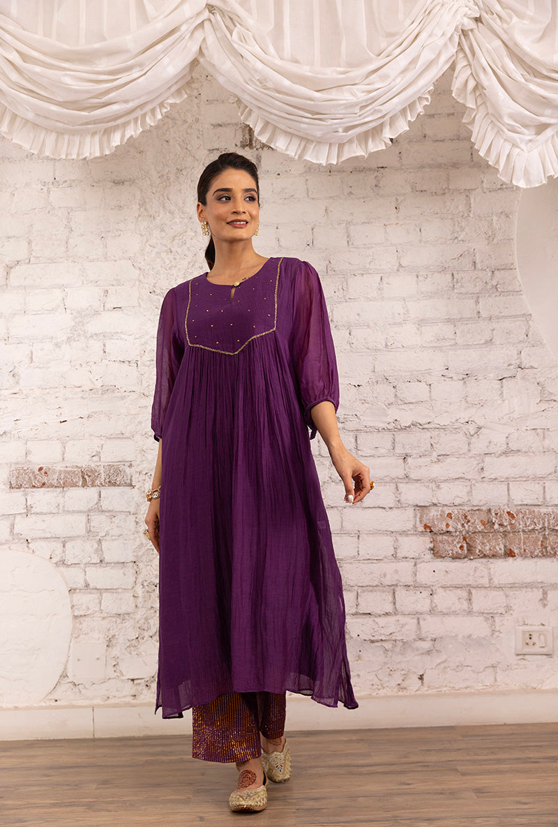 Purple Hand Embroidered Khwaab Kurta Set