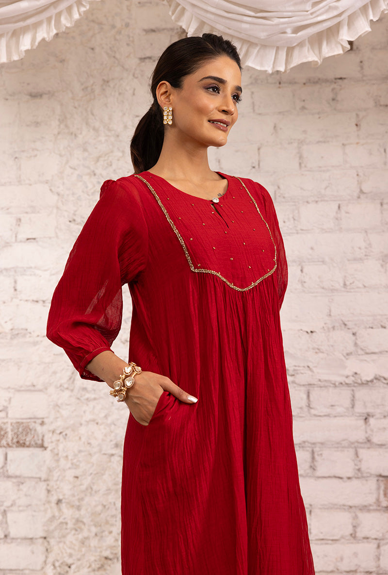 Red Hand Embroidered Khwaab Kurta Set