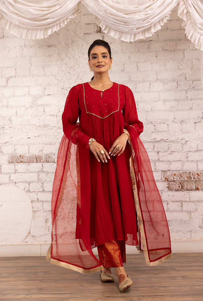 Red Hand Embroidered Khwaab Kurta Set