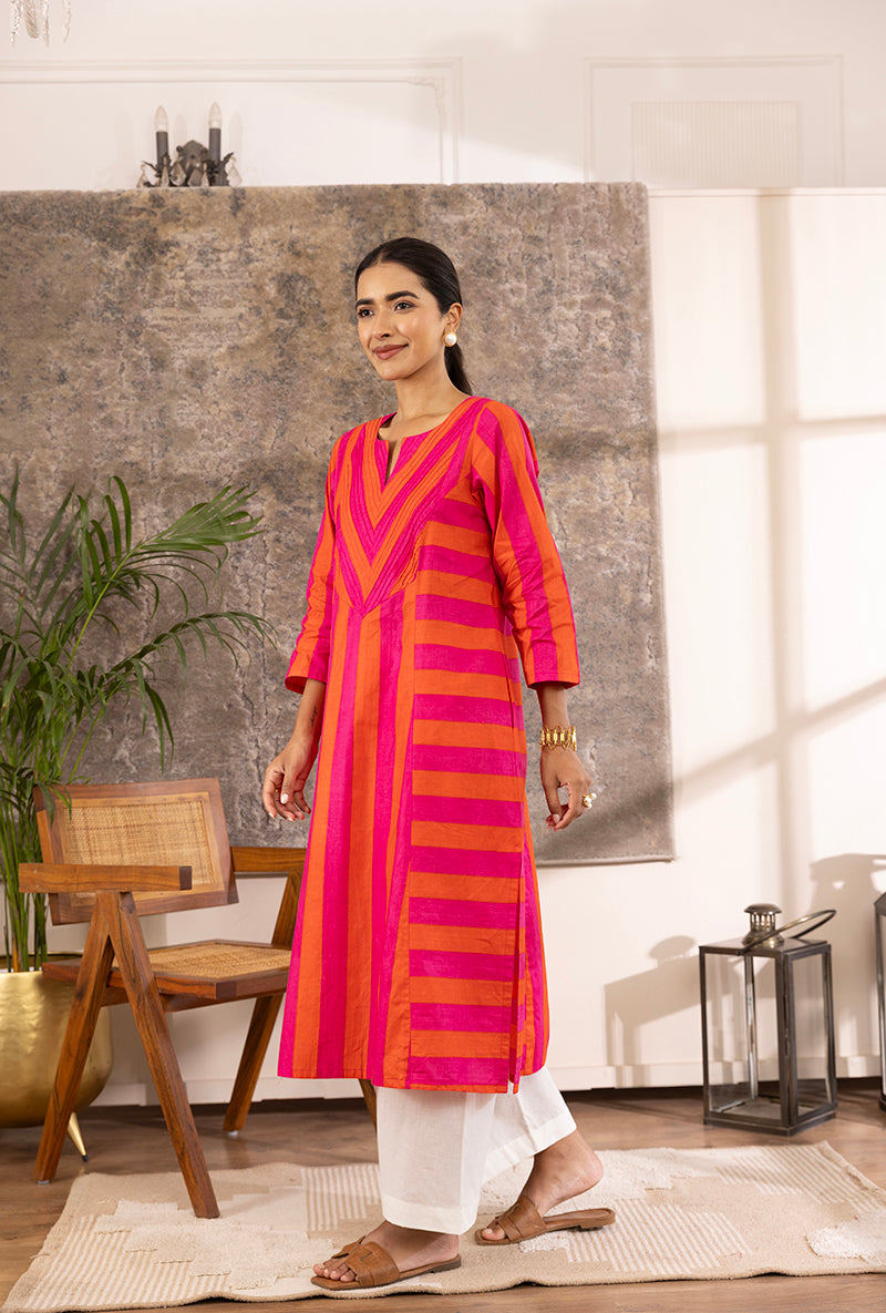 Pink And Orange Stripe Hazel Kurta Set