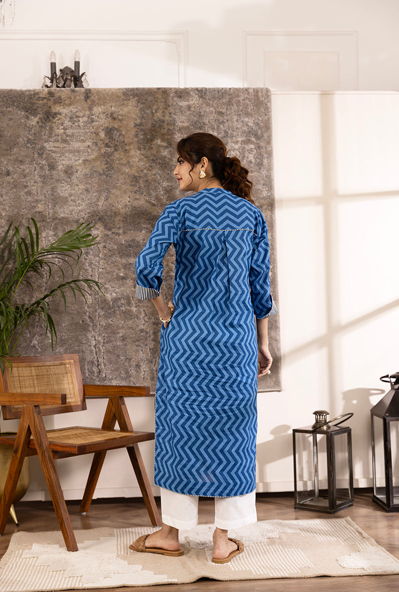 Blue Zig-Zag Print Hazel Kurta Set