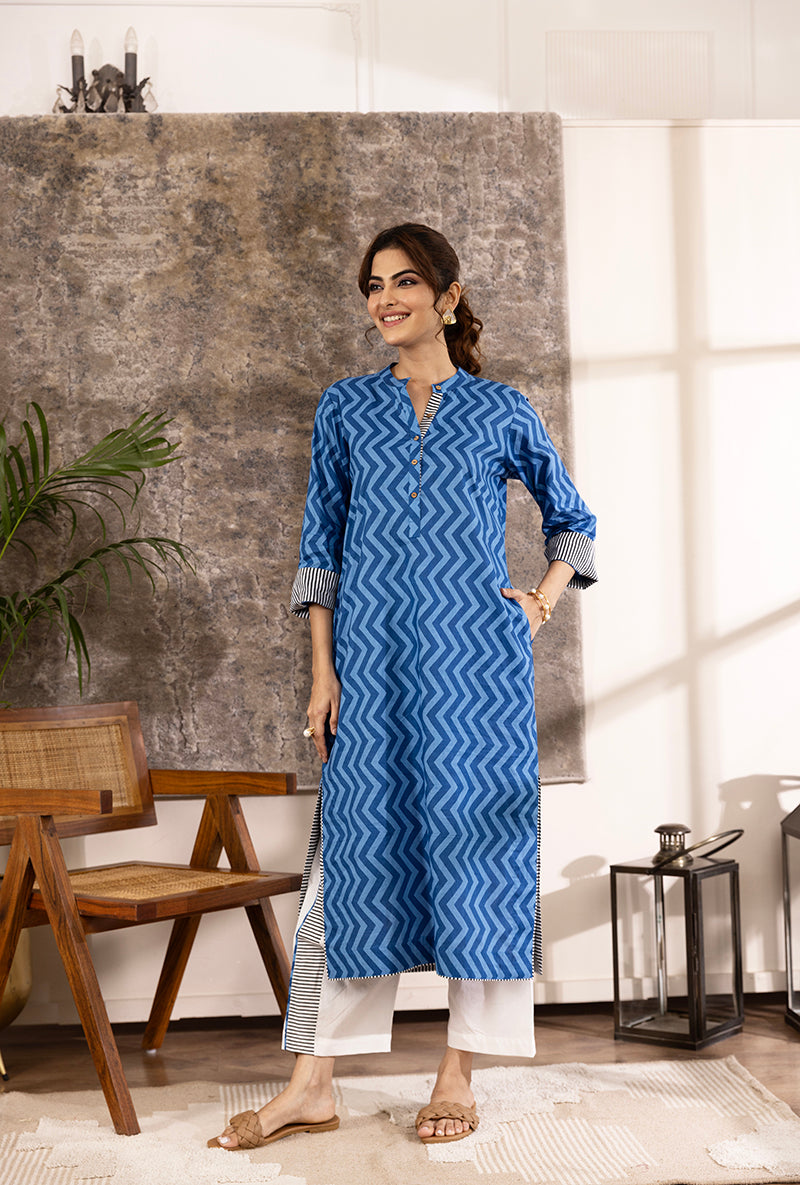 Blue Zig-Zag Print Hazel Kurta Set