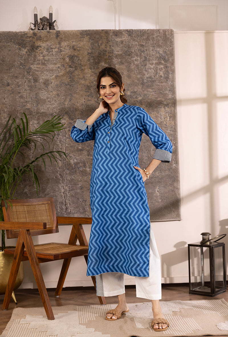 Blue Zig-Zag Print Hazel Kurta Set