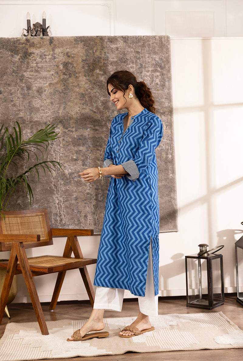 Blue Zig-Zag Print Hazel Kurta Set