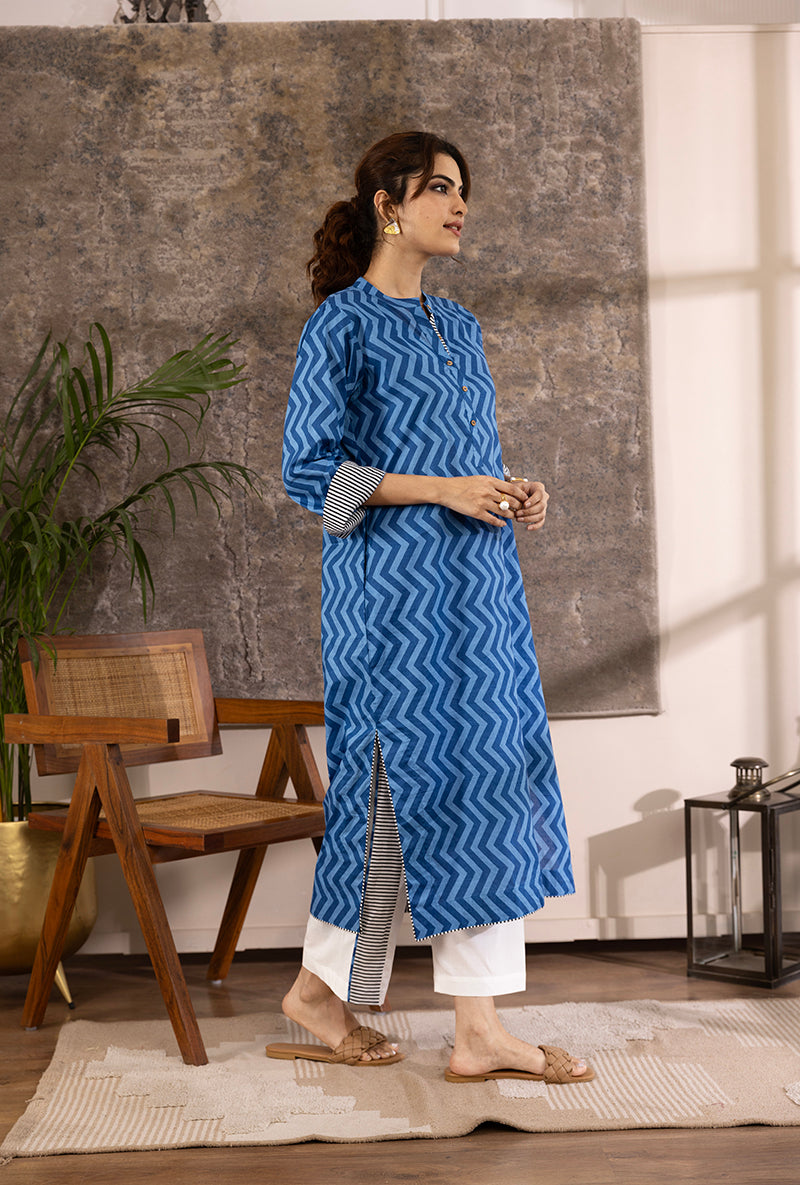 Blue Zig-Zag Print Hazel Kurta Set