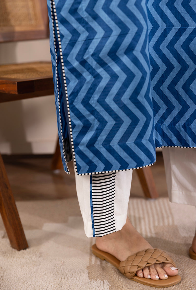 Blue Zig-Zag Print Hazel Kurta Set