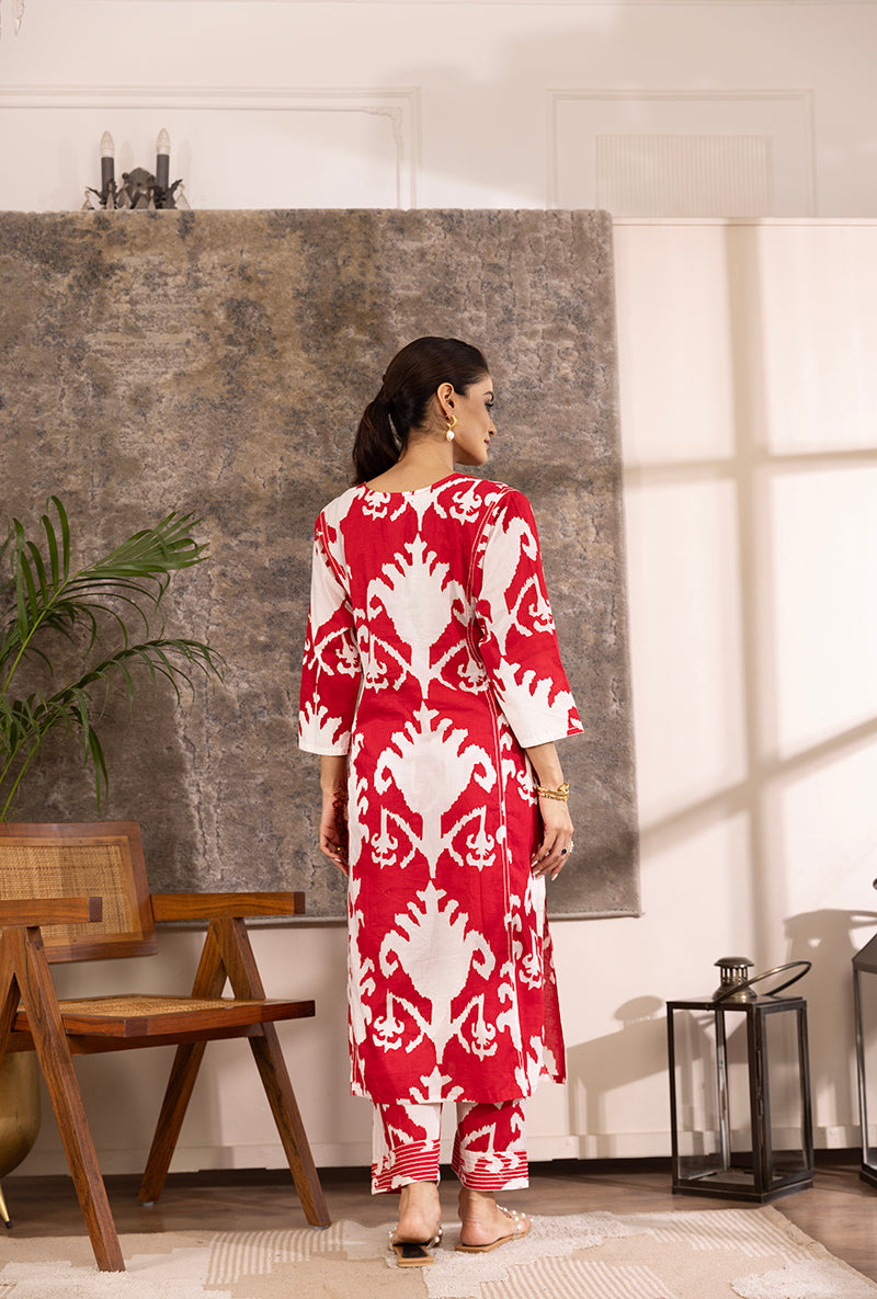 Red Ikat Hazel Kurta Set