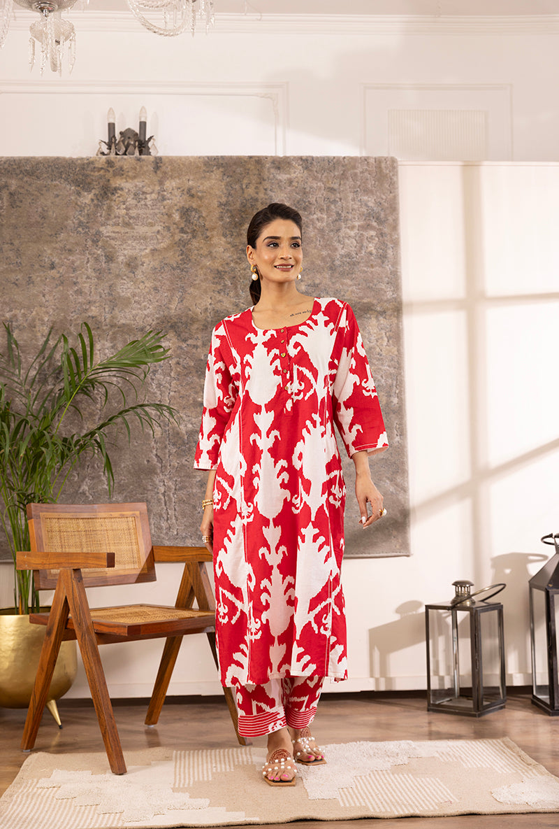 Red Ikat Hazel Kurta Set