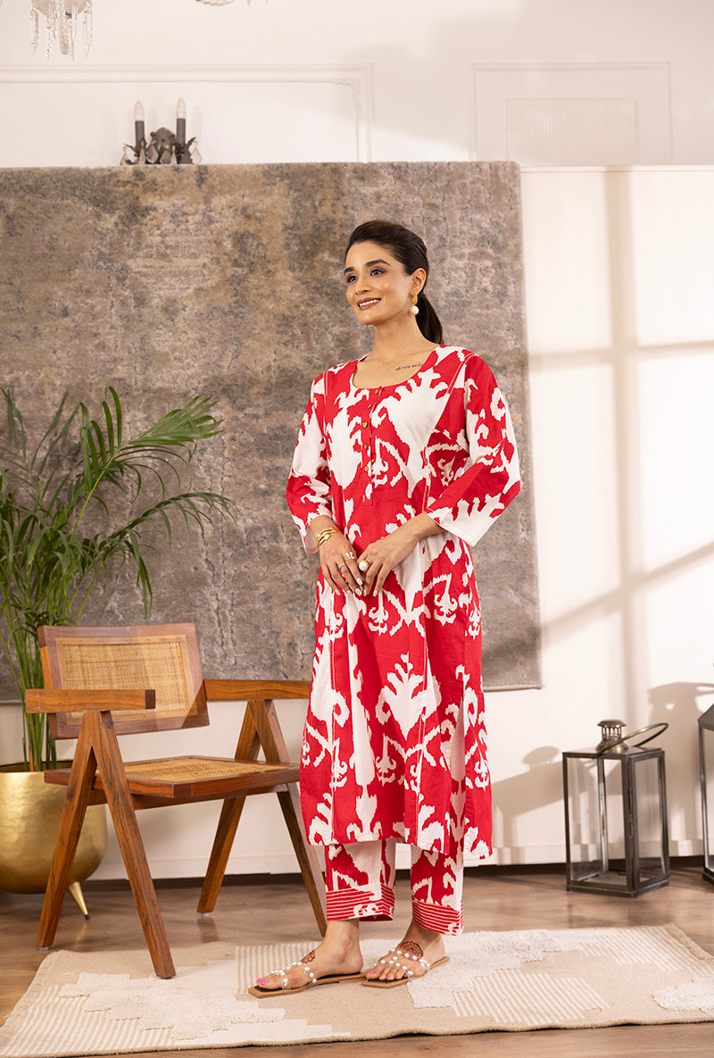 Red Ikat Hazel Kurta Set