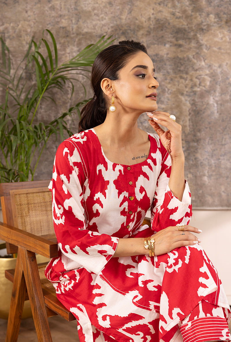Red Ikat Hazel Kurta Set