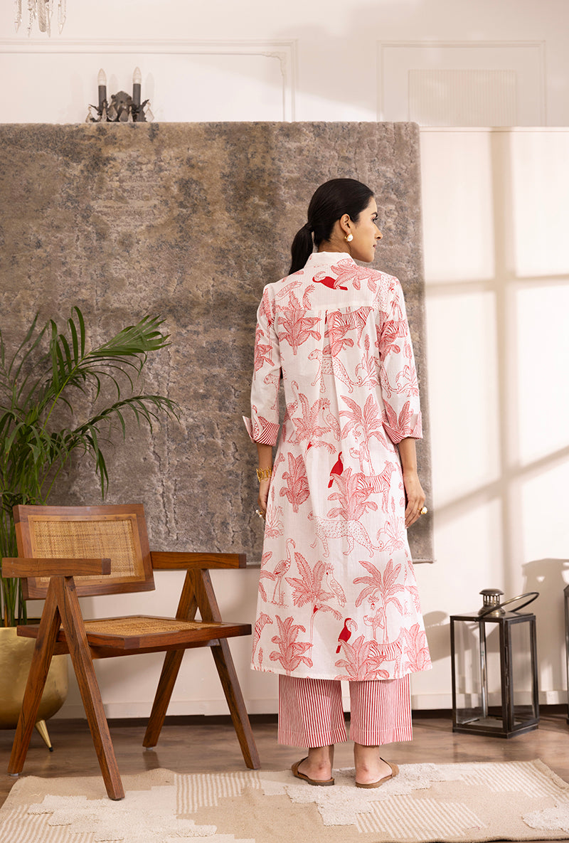 Red And White Tropical Print Hazel Kurta Set