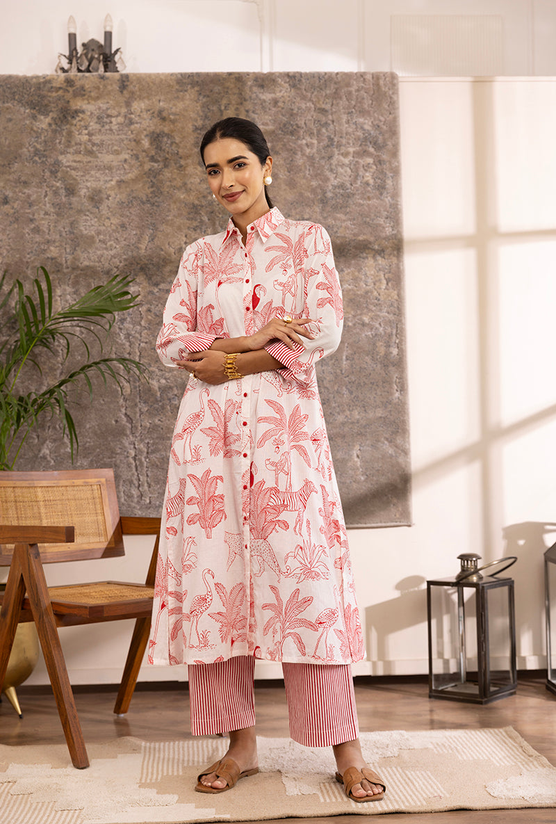 Red And White Tropical Print Hazel Kurta Set