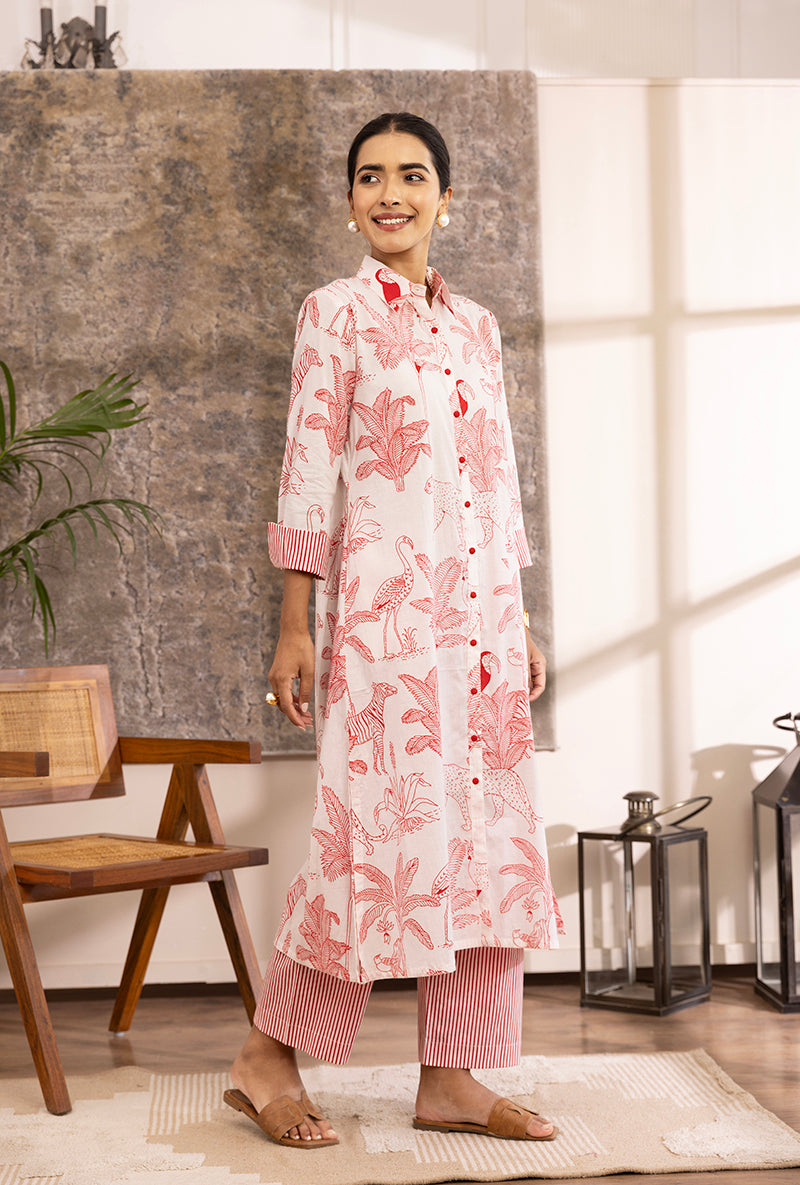 Red And White Tropical Print Hazel Kurta Set