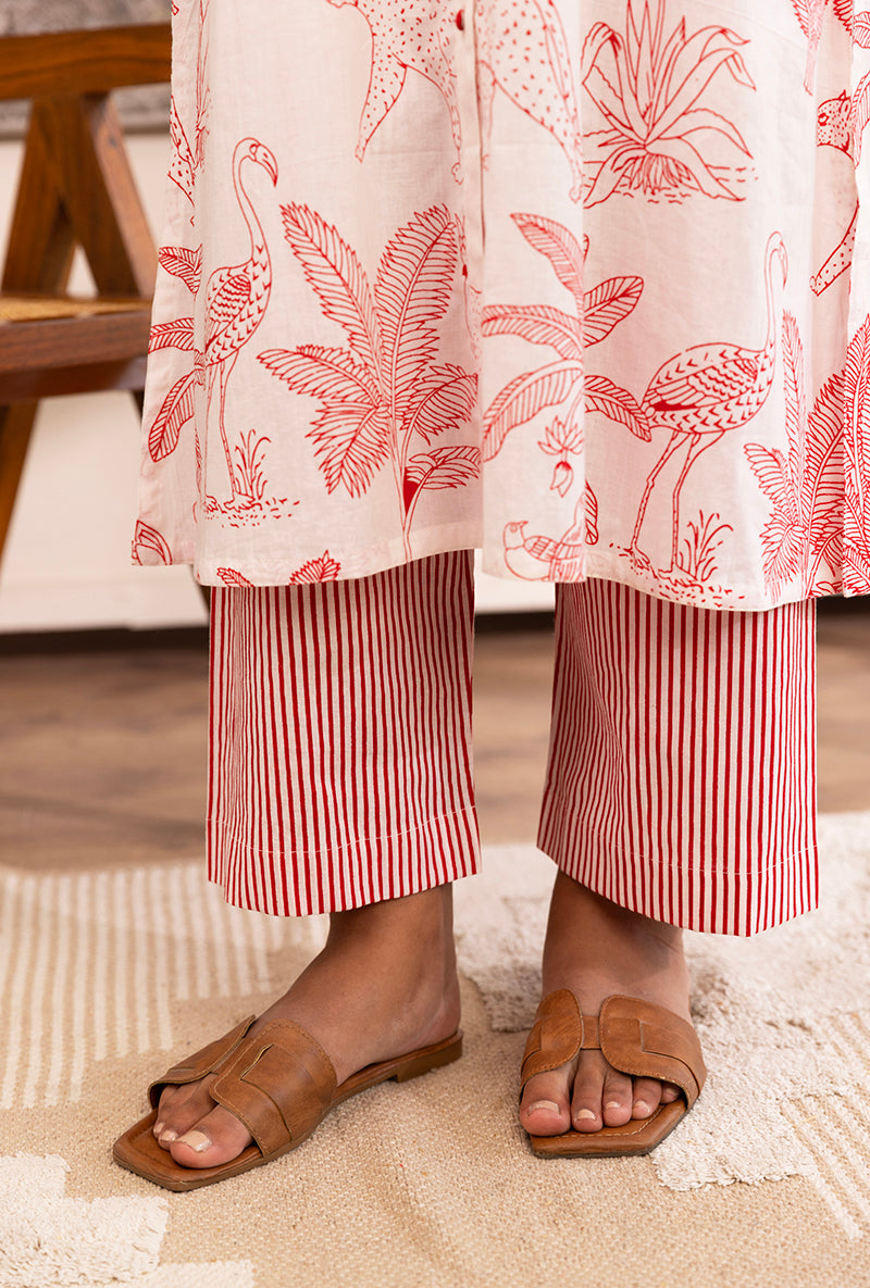 Red And White Tropical Print Hazel Kurta Set
