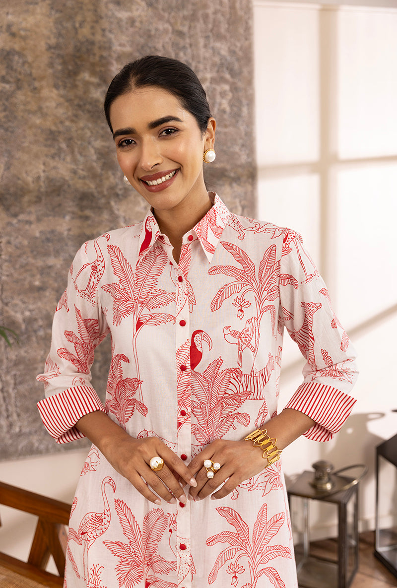 Red And White Tropical Print Hazel Kurta Set