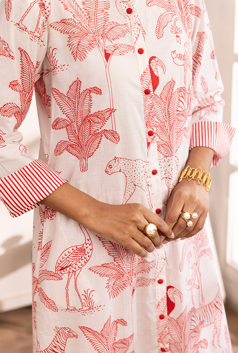 Red And White Tropical Print Hazel Kurta Set