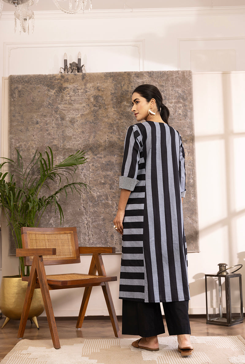 Black And Grey Stripe Hazel Kurta Set