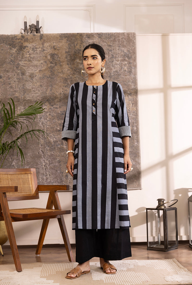 Black And Grey Stripe Hazel Kurta Set