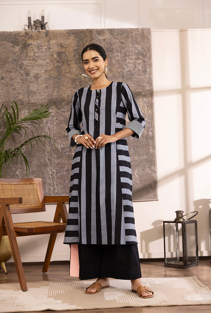 Black And Grey Stripe Hazel Kurta Set