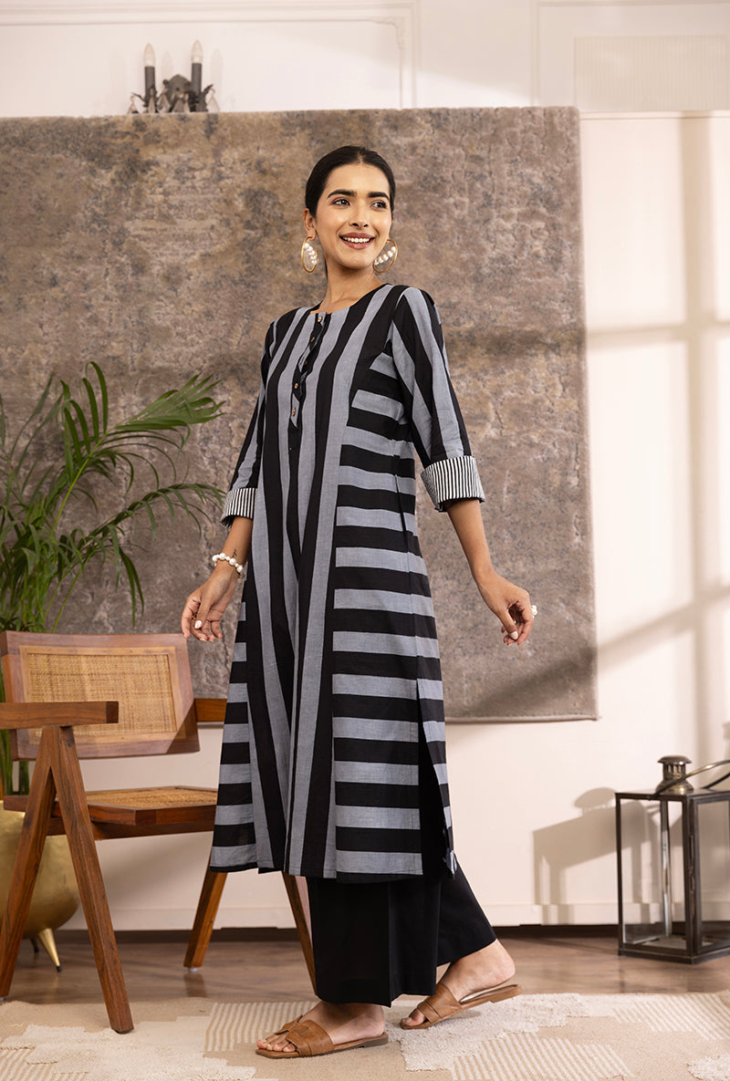 Black And Grey Stripe Hazel Kurta Set
