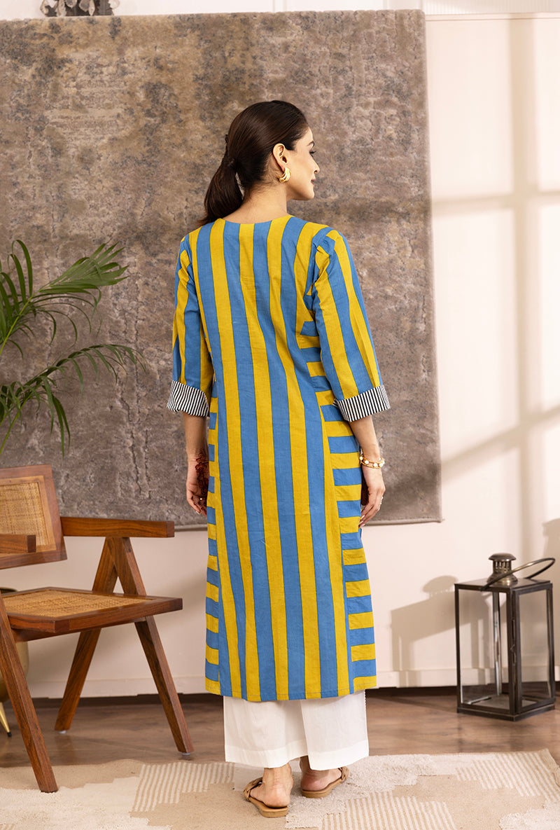 Yellow And Blue Stripe Hazel Kurta Set