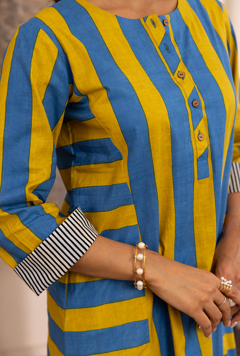 Yellow And Blue Stripe Hazel Kurta Set