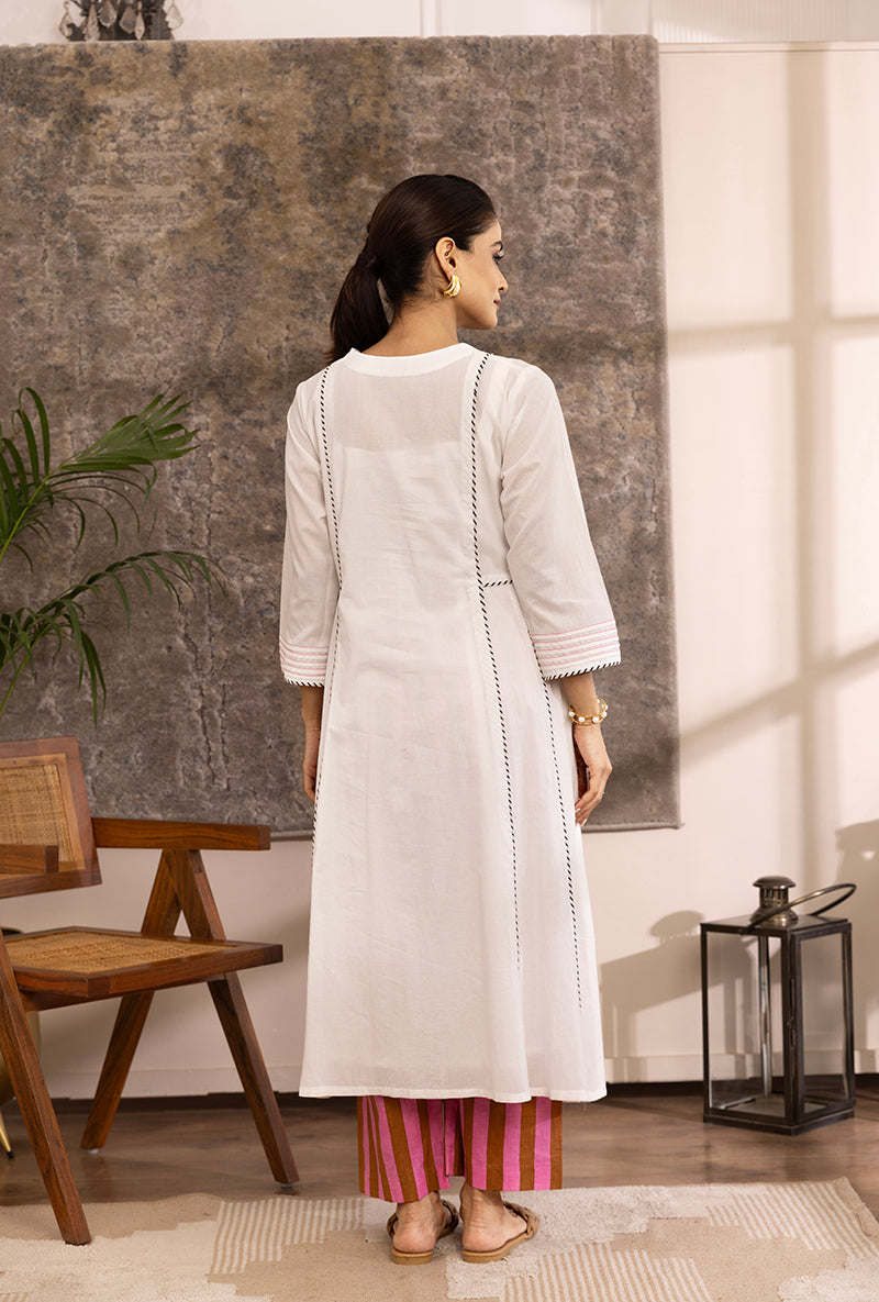 White Contrast Bottom A Line Hazel Kurta Set