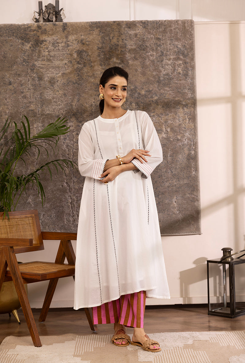 White Contrast Bottom A Line Hazel Kurta Set