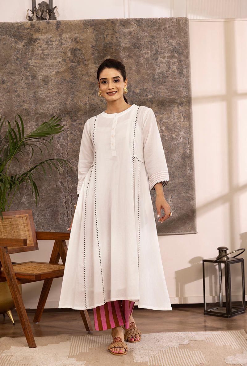 White Contrast Bottom A Line Hazel Kurta Set