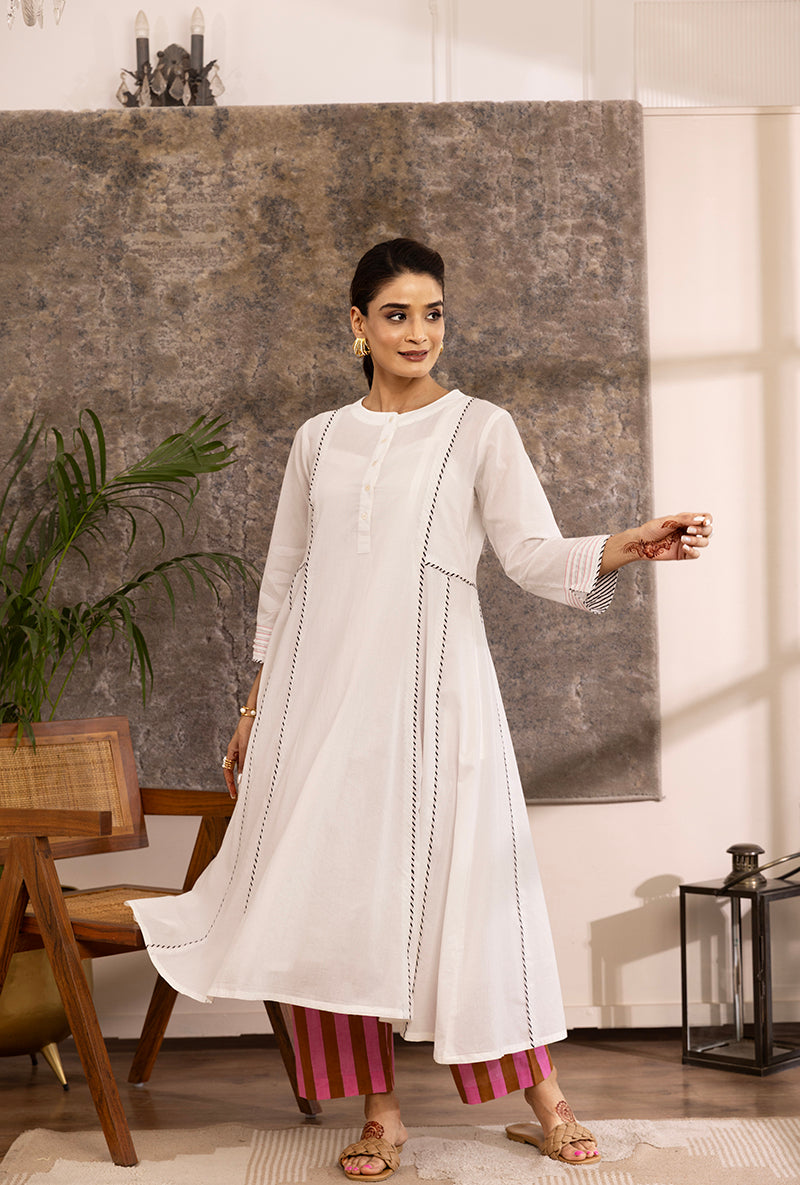 White Contrast Bottom A Line Hazel Kurta Set