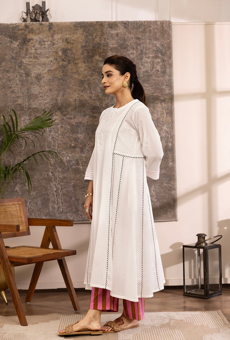 White Contrast Bottom A Line Hazel Kurta Set