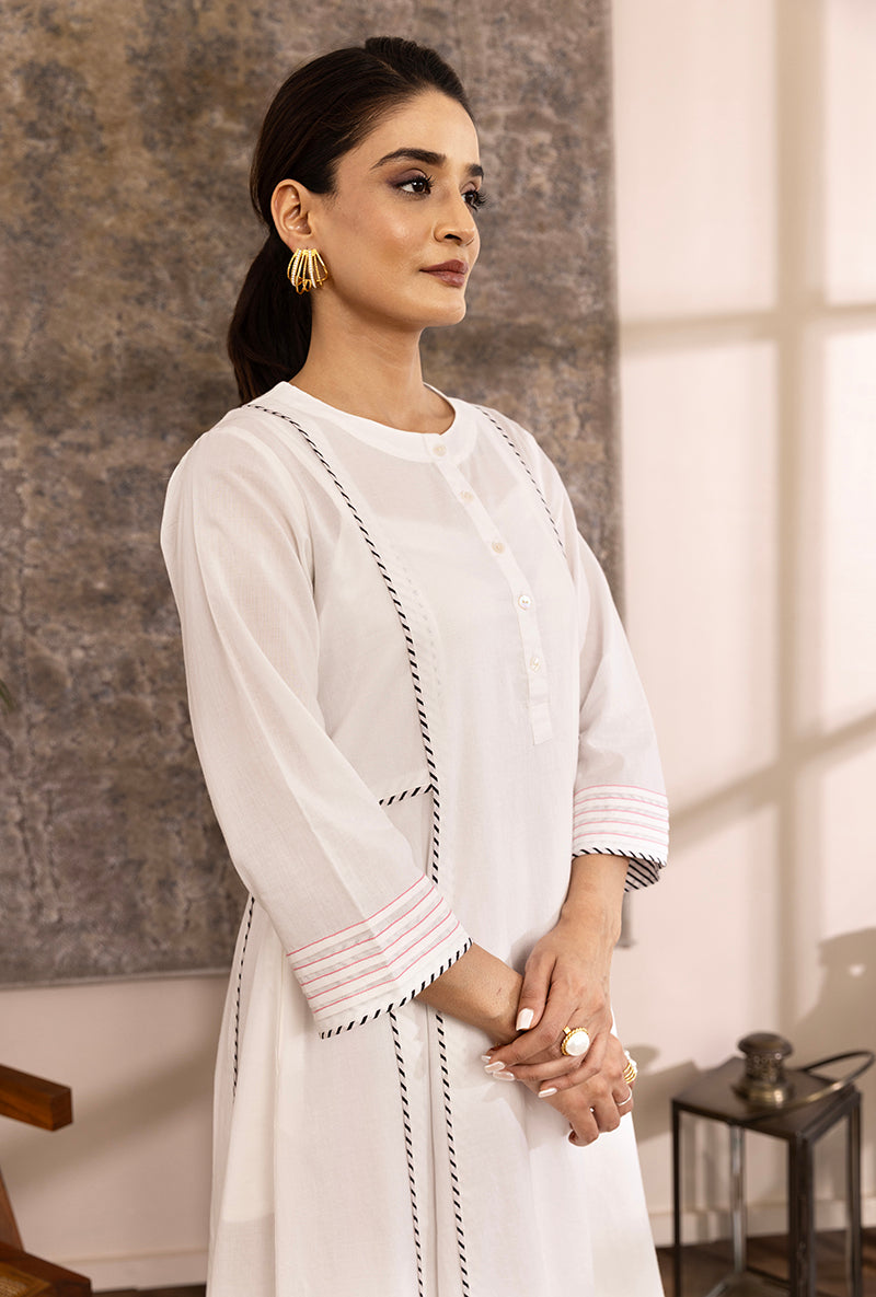 White Contrast Bottom A Line Hazel Kurta Set