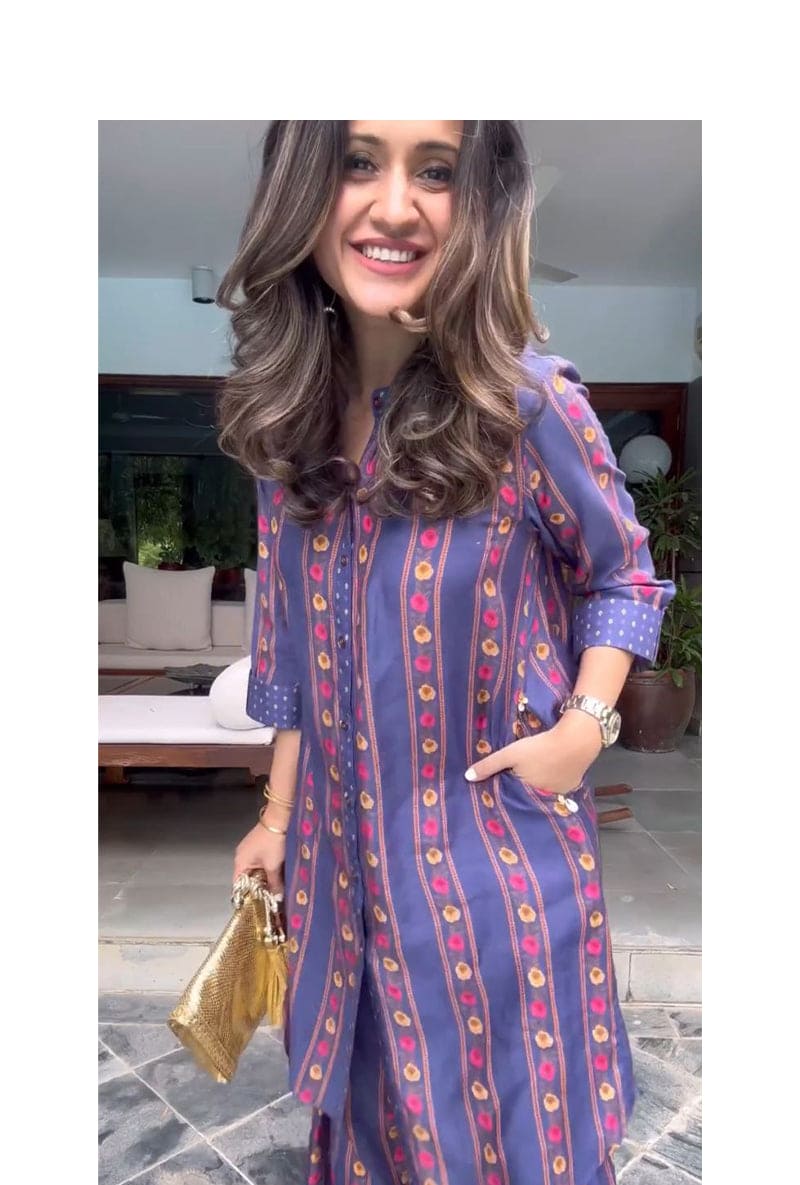 Mitali Wadhwa In Blue Stripe Print Long Sufia Co-ord Set